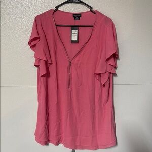 City Chic Ruffled Pink Flutter Sleeve Blouse